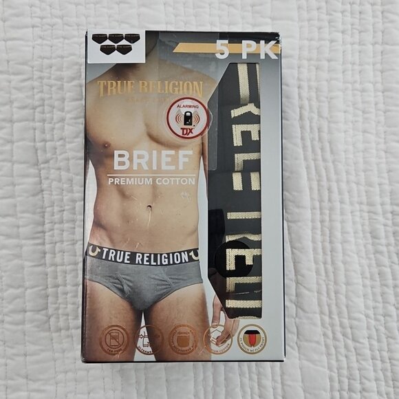 True Religion Men's Size Large Briefs Cotton Stretch Underwear 5 Pack NEW NIB - Picture 1 of 12